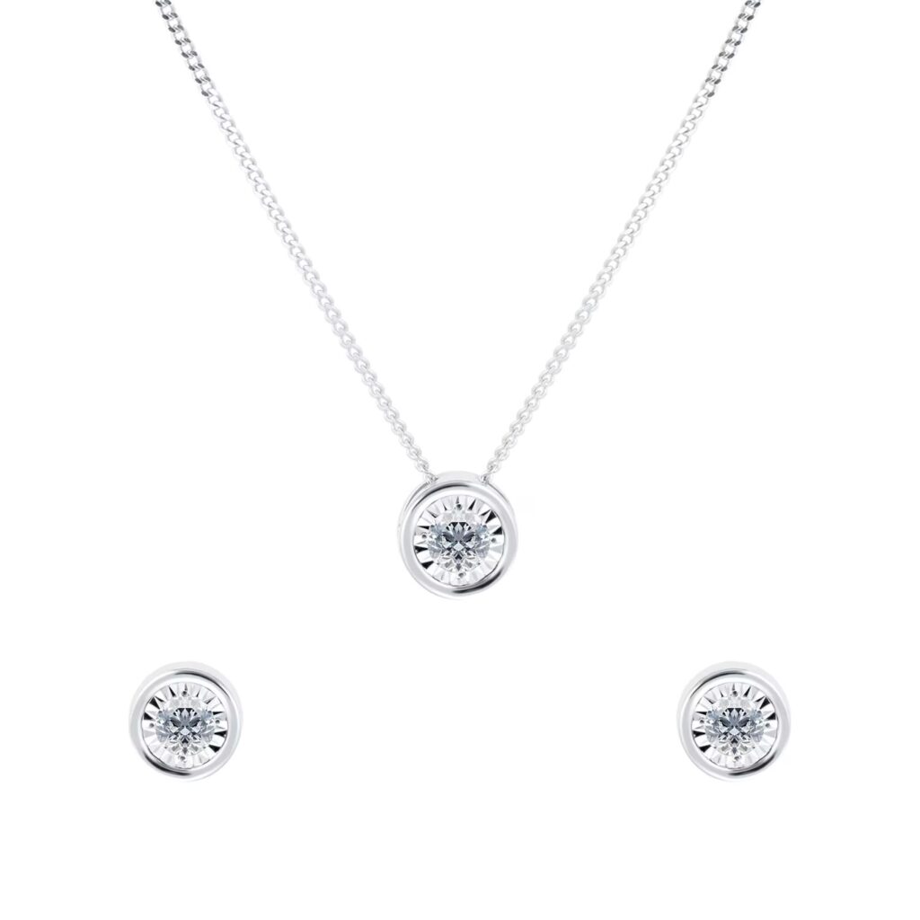 9ct White Gold 0.20cttw Diamond Illusion Jewellery Set