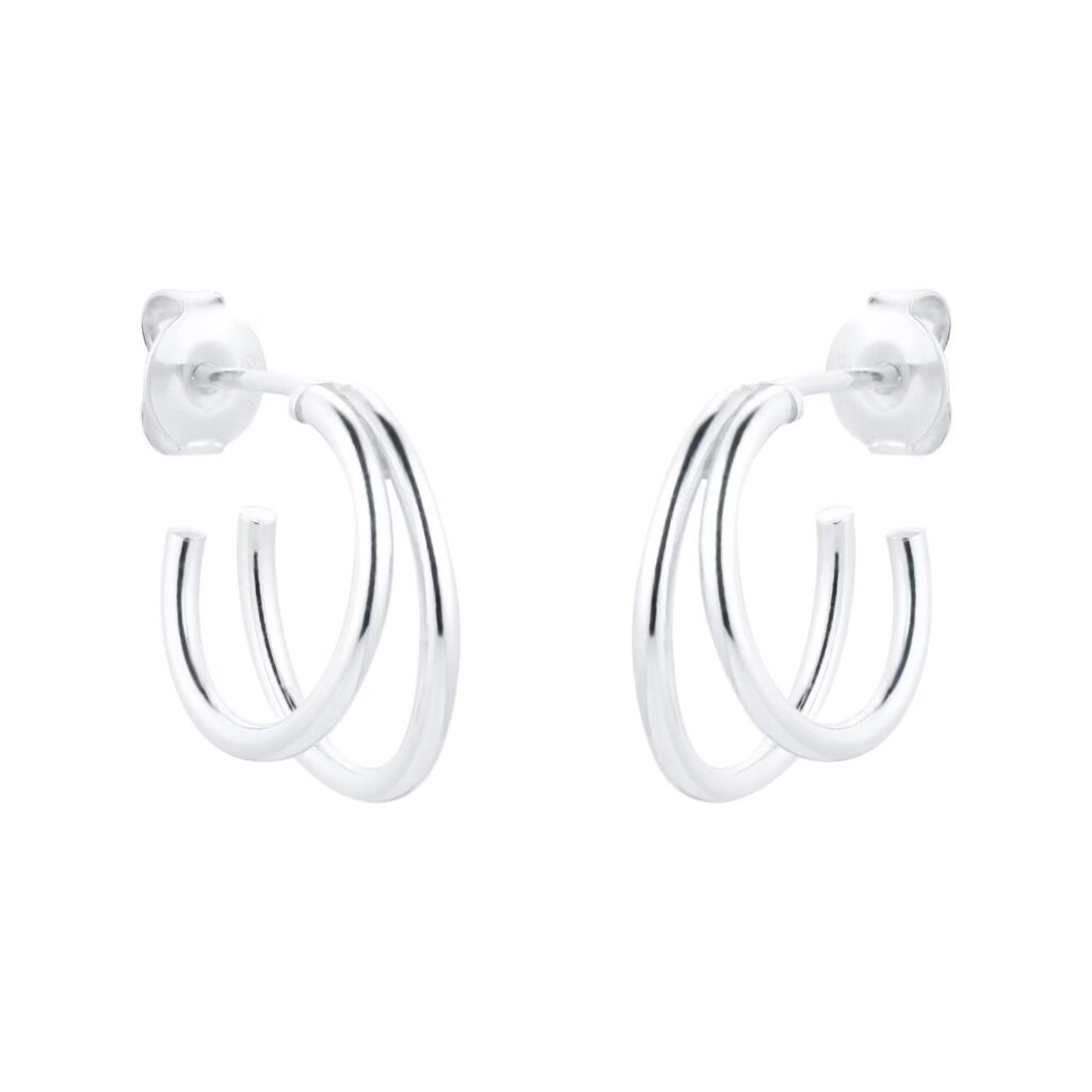 Silver Double Wire Hoop Earrings