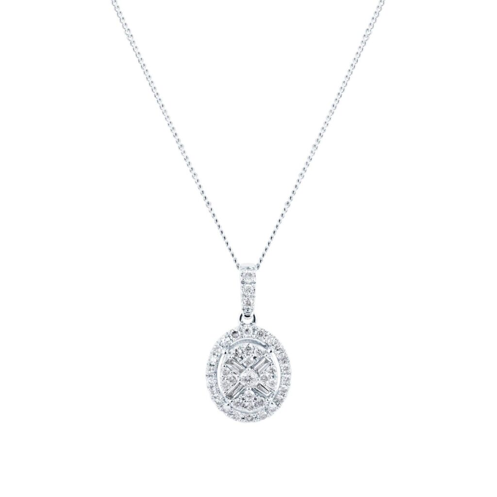 9ct White Gold 0.25ct Diamond Oval Cluster Pendant