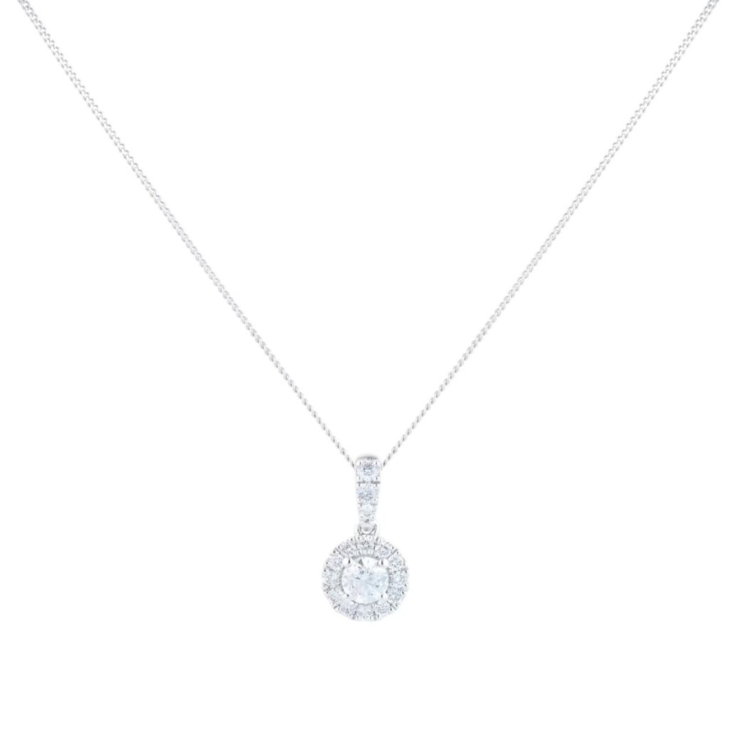 9ct White Gold 0.40cttw Round Halo Pendant
